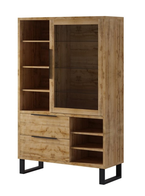 Witryna Halle 13 Szeroka Szerokość 120 cm Wysoka 190 cm Regał 2-Szuflady Drzwi Do Salonu Pokoju Nowoczesne Meble Styl LOFT Dąb WOTAN.jpg