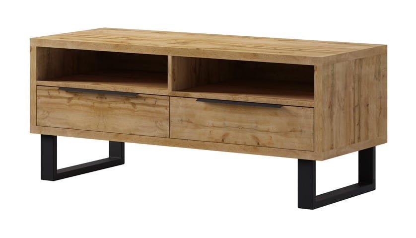 Szafka RTV Halle 41 Szerokość 124 cm Wysokość 50 cm 2-Szuflady Do Salonu Pokoju Mała W stylu LOFT Industrial Metalowe Czarne Nogi.jpg