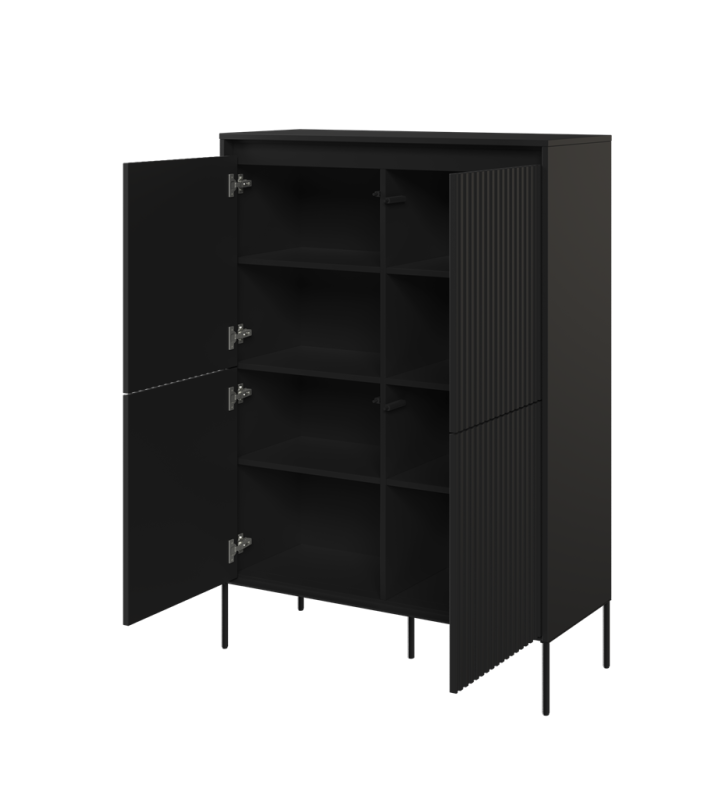 Komoda TREND TR3C szerokość 98 cm komoda 4d z oświetleniem- czarny/frezowanie proste Komfort Pojemna Do Sypialni Do Salonu Nowoczesność