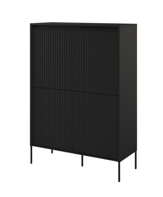 Komoda TREND TR3C szerokość 98 cm komoda 4d z oświetleniem- czarny/frezowanie proste Komfort Pojemna Do Sypialni Do Salonu Nowoczesność