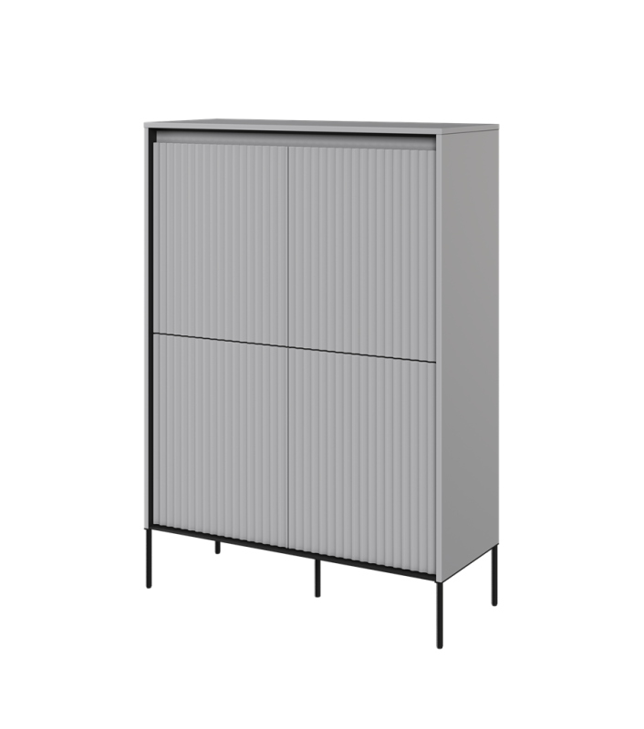 Komoda TREND TR3SC szerokość 98 cm komoda 4d z oświetleniem- szary/czarny/frezowanie półkole Komfort Pojemna Do Sypialni Do Salonu Nowoczesność