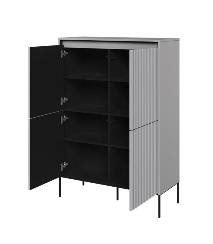 Komoda TREND TR3SC szerokość 98 cm komoda 4d z oświetleniem- szary/czarny/frezowanie półkole Komfort Pojemna Do Sypialni Do Salonu Nowoczesność