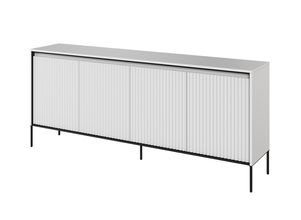 Komoda TREND TR4BIC szerokość 193 cm komoda 4d z oświetleniem- biały/czarny/frezowanie półkole Komfort Pojemna Do Sypialni Do Salonu Nowoczesność