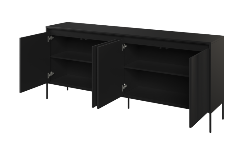 Komoda TREND TR4C szerokość 193 cm komoda 4d z oświetleniem- czarny/frezowanie proste Komfort Pojemna Do Sypialni Do Salonu Nowoczesność