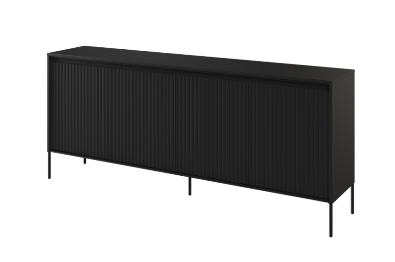 Komoda TREND TR4C szerokość 193 cm komoda 4d z oświetleniem- czarny/frezowanie proste Komfort Pojemna Do Sypialni Do Salonu Nowoczesność