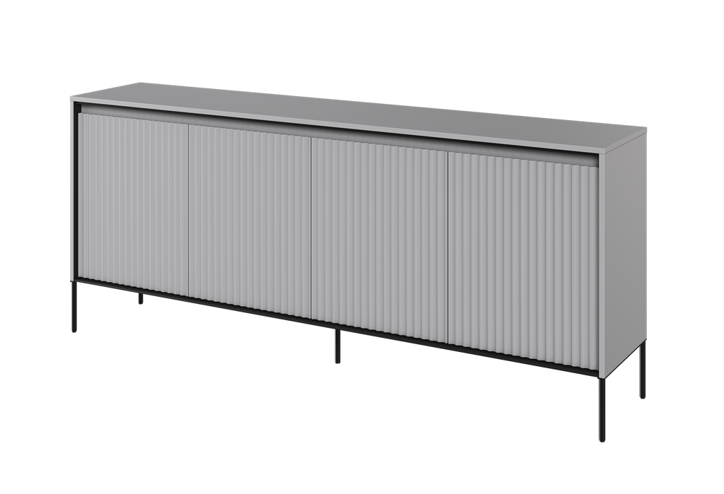 Komoda TREND TR4SC szerokość 193 cm kkomoda 4d z oświetleniem- szary/czarny/frezowanie półkole Komfort Pojemna Do Sypialni Do Salonu Nowoczesność