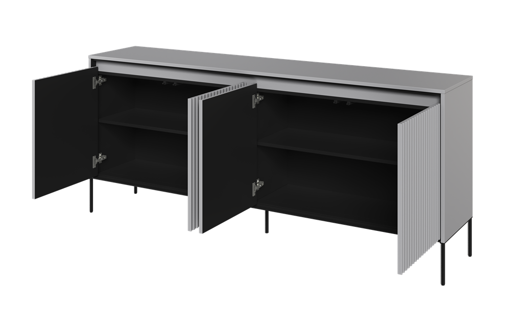 Komoda TREND TR4SC szerokość 193 cm kkomoda 4d z oświetleniem- szary/czarny/frezowanie półkole Komfort Pojemna Do Sypialni Do Salonu Nowoczesność