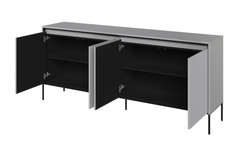 Komoda TREND TR4SC szerokość 193 cm kkomoda 4d z oświetleniem- szary/czarny/frezowanie półkole Komfort Pojemna Do Sypialni Do Salonu Nowoczesność