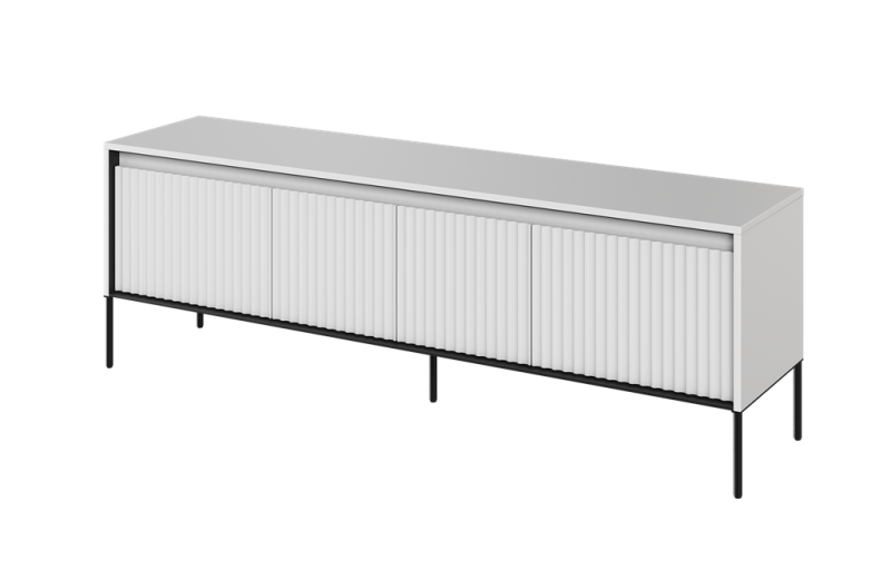 Szafka RTV TREND TR5BIC szerokość 167 cm 4d z oświetleniem 166 - biały/czarny/frezowanie półkole Komfort Pojemna Do Salonu Nowoczesność
