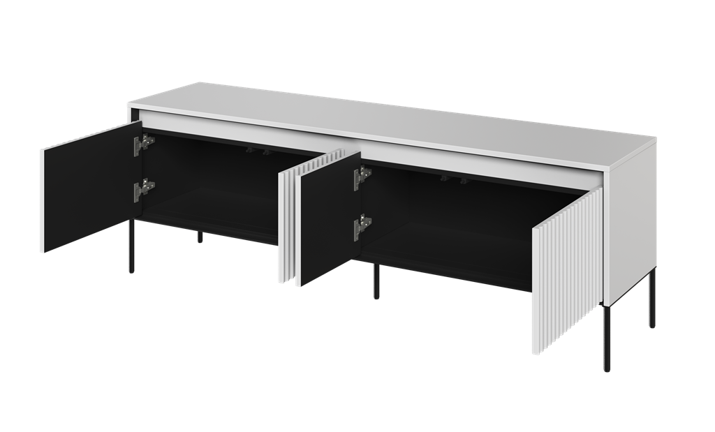 Szafka RTV TREND TR5BIC szerokość 167 cm 4d z oświetleniem 166 - biały/czarny/frezowanie półkole Komfort Pojemna Do Salonu Nowoczesność