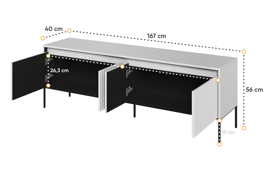 Szafka RTV TREND TR5BIC szerokość 167 cm 4d z oświetleniem 166 - biały/czarny/frezowanie półkole Komfort Pojemna Do Salonu Nowoczesność