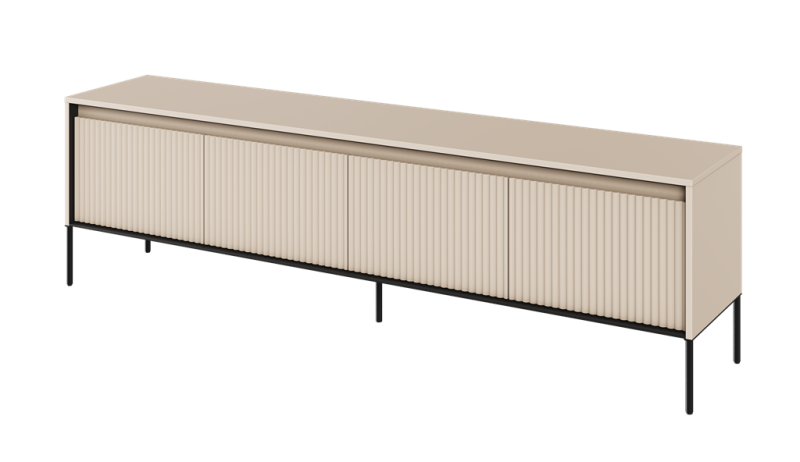 Szafka RTV TREND TR6BPC szerokość 193 cm 4d z oświetleniem 192 - beż piaskowy/czarny/frezowanie półwałek Komfort Pojemna Do Salonu Nowoczesność