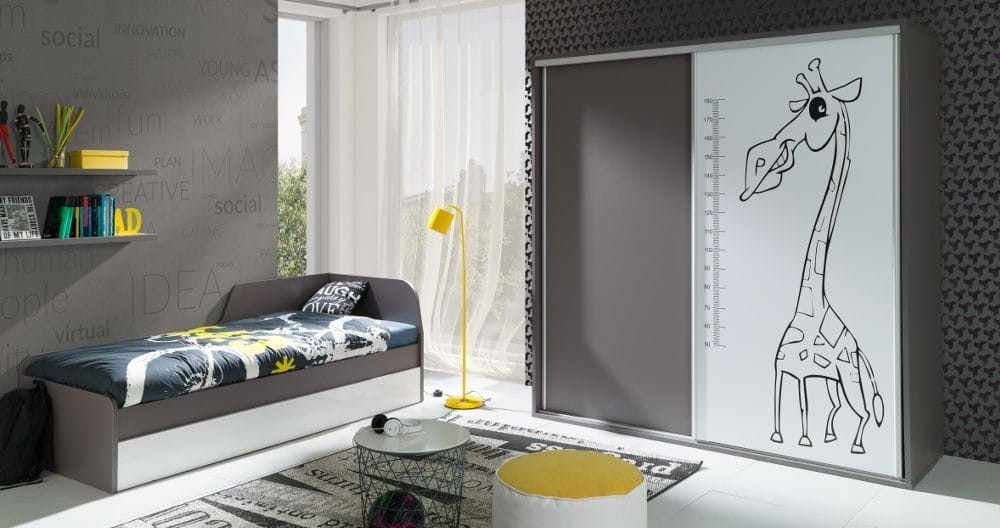 Zestaw mebli ZONDA 1 Szafa z grafiką Łóżko z pojemnikiem Meble Do Pokoju Dziecka Młodzieżowe