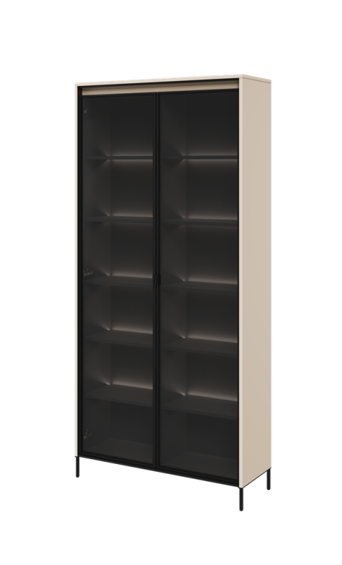 Witryna TREND TR7BPC szerokość 92 cm 2w z oświetleniem - beż piaskowy/czarny Do Salonu Nowoczesność