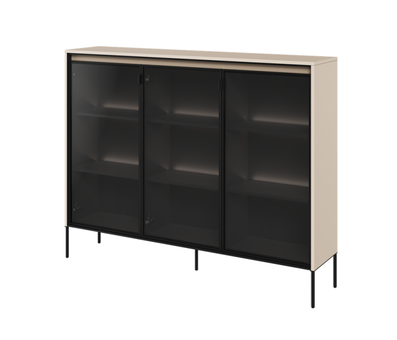 Witryna TREND TR8BPC szerokość 150 cm 3w z oświetleniem - beż piaskowy/czarny Do Salonu Nowoczesność