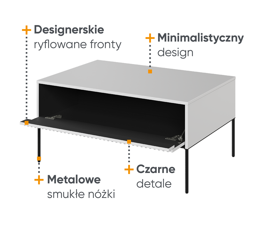 Stolik TREND TR9BIC szerokość 100 cm biały/czarny/frezowanie półkole Do Salonu Nowoczesność