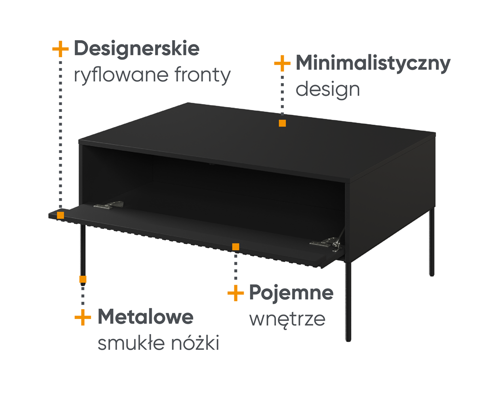 Stolik TREND TR9C szerokość 100 cm czarny/frezowanie proste Do Salonu Nowoczesność