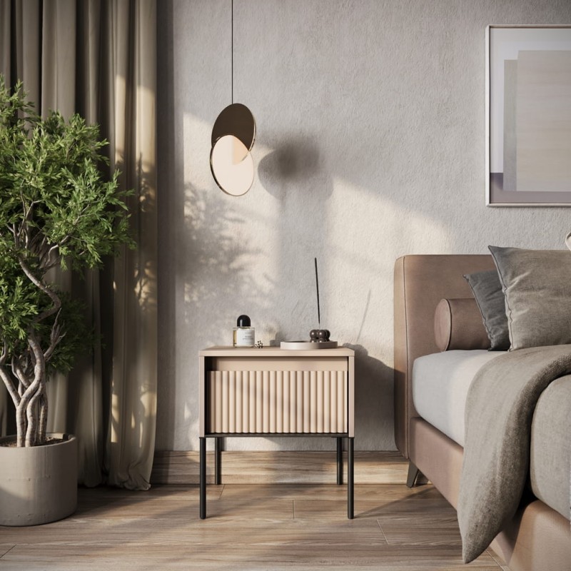 Stolik nocny TREND TR10BPC szerokość 46 cm szary/czarny/frezowanie półkole Do Salonu Nowoczesność