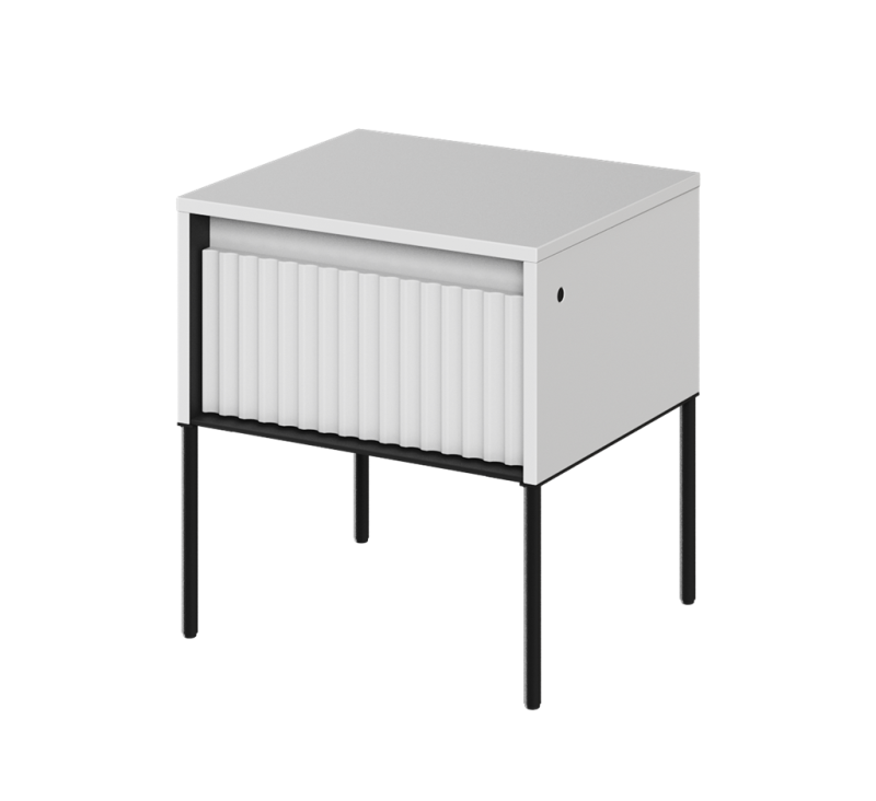 Stolik nocny TREND TR10BIC szerokość 46 cm z oświetleniem- biały/czarny/frezowanie półkole Do Salonu Nowoczesność