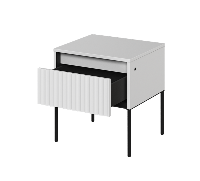 Stolik nocny TREND TR10BIC szerokość 46 cm z oświetleniem- biały/czarny/frezowanie półkole Do Salonu Nowoczesność