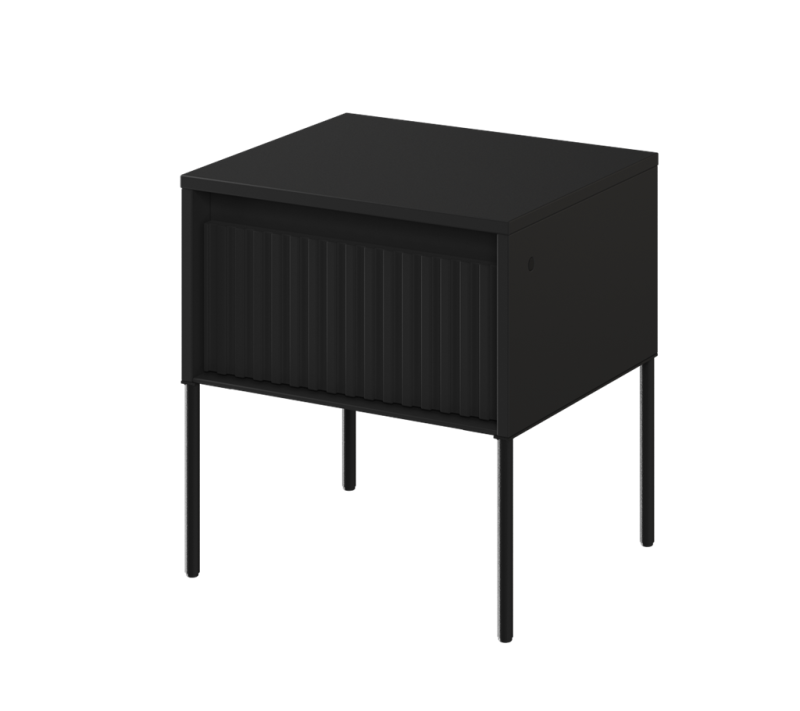 Stolik nocny TREND TR10C szerokość 46 cm z oświetleniem- czarny/frezowanie proste Do Salonu Nowoczesność