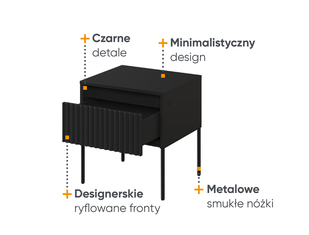 Stolik nocny TREND TR10C szerokość 46 cm z oświetleniem- czarny/frezowanie proste Do Salonu Nowoczesność