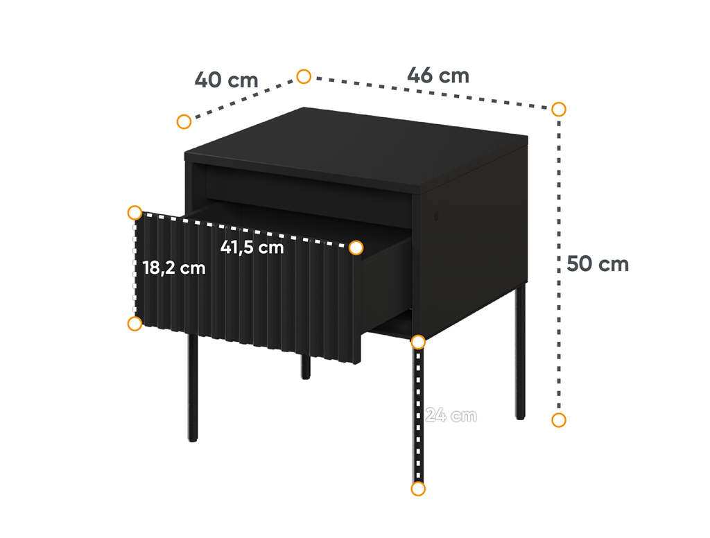 Stolik nocny TREND TR10C szerokość 46 cm z oświetleniem- czarny/frezowanie proste Do Salonu Nowoczesność
