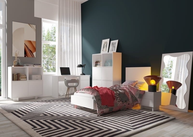 Łóżko Pojedyncze NOMA N07 80 x 200 Jednoosobowe Młodzieżowe Kolor Biały Aranżacja