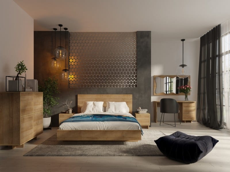 Sypialnia NOMA 160 x 200 Komoda Łóżko Toaletka Dąb Riviera