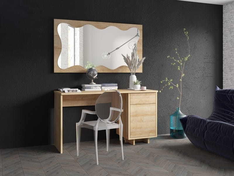 Toaletka z szufladą NOMA Szerokość 138 cm Lustro Meble do Sypialni Dąb riviera