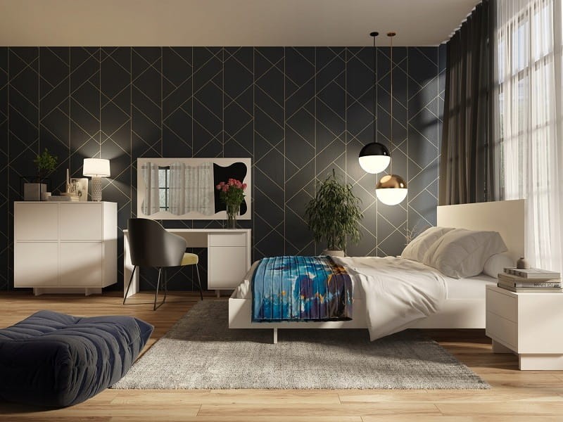 Toaletka z szufladą NOMA Szerokość 138 cm Lustro Meble do Sypialni Biały Aranżacja