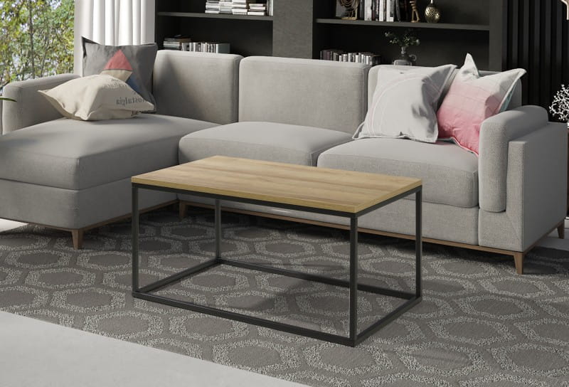 Stolik kawowy prostokątny 60 x 100 cm ława do salonu industrialny stelaż czarny blat dąb riviera