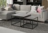 Zestaw dwóch stolików kwadratowych loft styl industrialny stelaż czarny blat dąb denver grafitowy