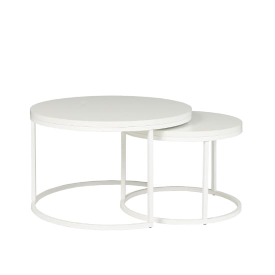 Zestaw kawowy dwóch stolików okrągłych 2w1 industrialny loft ława do salonu stelaż biały blat biały