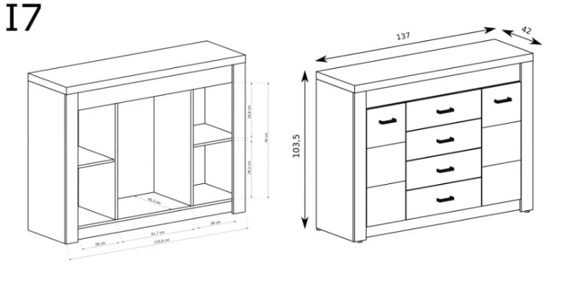 Komoda 4 szuflady szerokość 137 cm INDIANAPOLIS I6 Jesion ciemny Do Salonu Do Pokoju Dziennego Nowoczesny Styl Funkcjonalna Wysoka Jakość