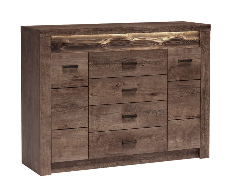 Komoda 4 szuflady szerokość 137 cm INDIANAPOLIS I6 Jesion ciemny Do Salonu Do Pokoju Dziennego Nowoczesny Styl Funkcjonalna Wysoka Jakość