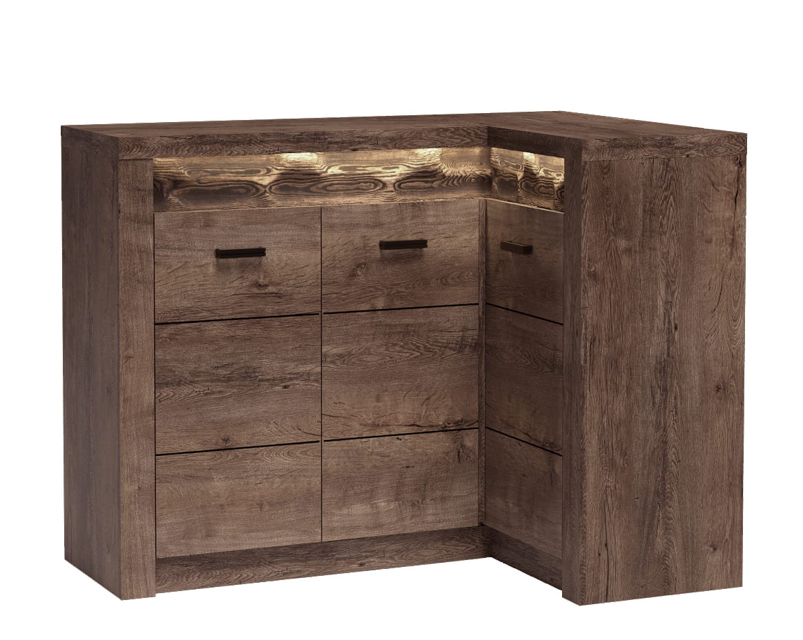 Komoda narożna szerokość 131 cm INDIANAPOLIS I15 Jesion ciemny Do Salonu Do Pokoju Dziennego Nowoczesny Styl Funkcjonalna Wysoka Jakość