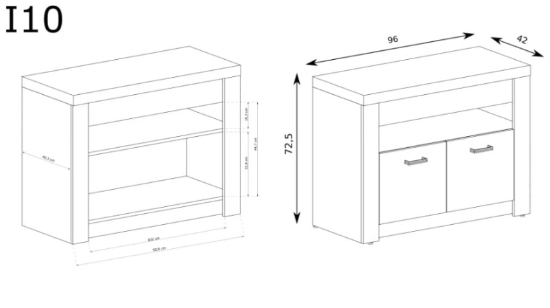 Mała szafka RTV szerokość 96 cm INDIANAPOLIS I10 Jesion ciemny Do Salonu Do Pokoju Dziennego Nowoczesny Styl Funkcjonalna Wysoka Jakość Wymiary