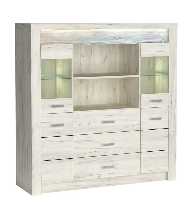 Komoda wysoka szerokość 137 cm INDIANAPOLIS I22 Kraft biały Do Salonu Do Pokoju Dziennego Nowoczesny Styl Funkcjonalna Wysoka Jakość