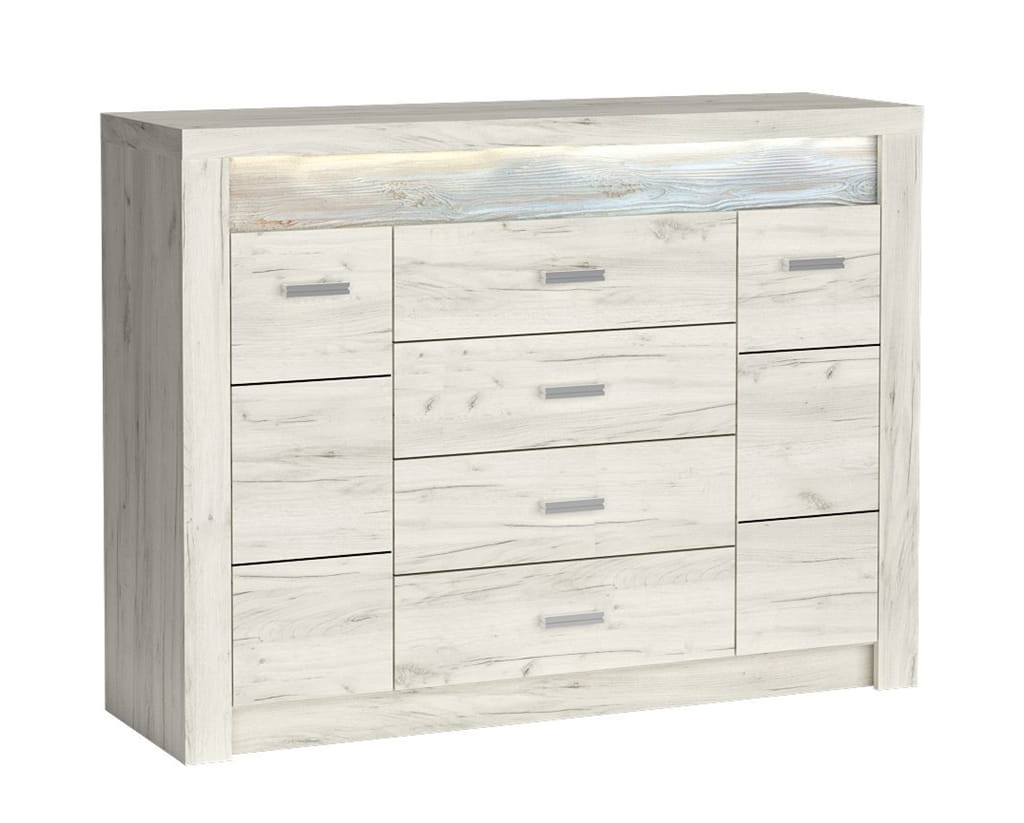 Komoda 4 szuflady szerokość 137 cm INDIANAPOLIS I7 Kraft biały Do Salonu Do Pokoju Dziennego Nowoczesny Styl Funkcjonalna Wysoka Jakość