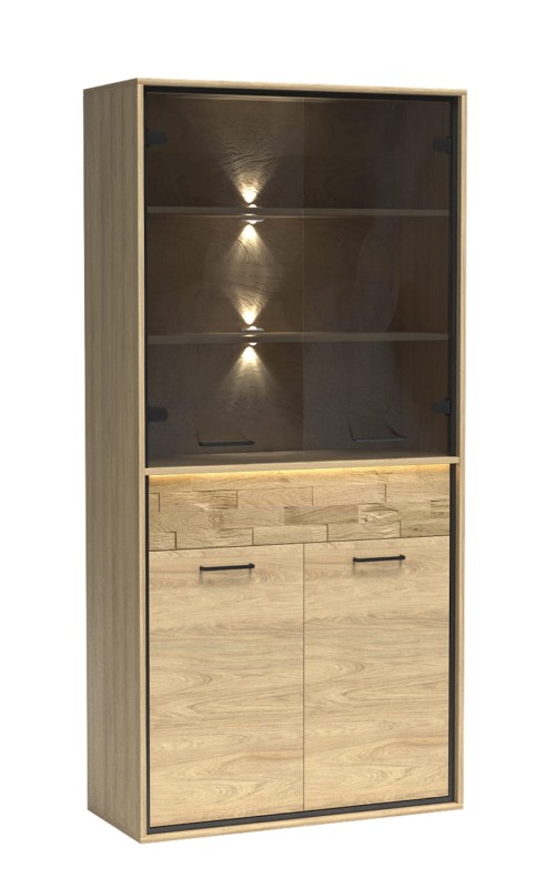 Witryna duża M3 szerokość 92,2 cm MEDIOLAN Hikora Do Salonu Do Pokoju Dziennego Nowoczesny Styl Funkcjonalna Wysoka Jakość Bez nóg