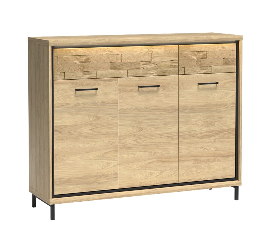 Komoda duża M7 szerokość 135 cm MEDIOLAN Hikora Do Salonu Do Pokoju Dziennego Nowoczesny Styl Funkcjonalna Wysoka Jakość led noga