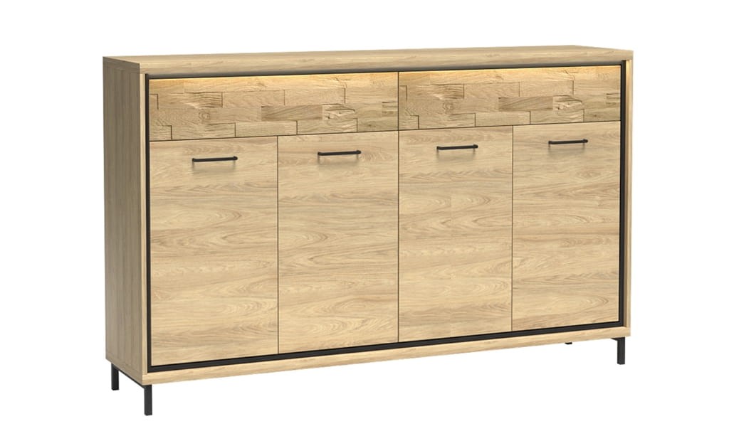 Komoda duża M8 szerokość 177,2 cm MEDIOLAN Hikora Do Salonu Do Pokoju Dziennego Nowoczesny Styl Funkcjonalna Wysoka Jakość Nogi i Oświetlenie