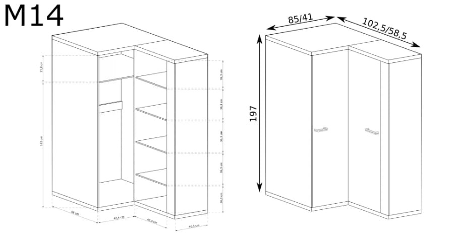 Szafa narożna M14 szerokość 85 cm MEDIOLAN Hikora Do Pokoju Dziennego Nowoczesny Styl Funkcjonalna Wysoka Jakość
