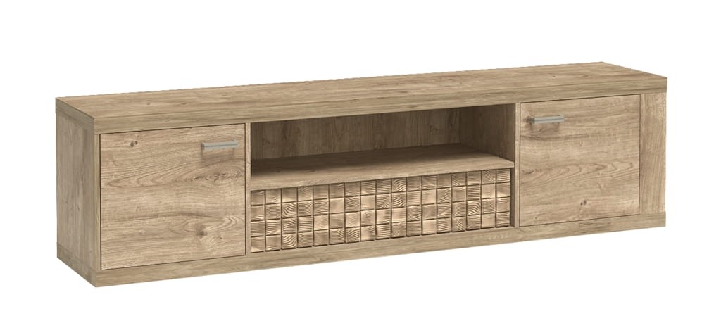 Szafka RTV N13 szerokość 195,5 cm NATURAL Ribbeck Do Pokoju Dziennego Nowoczesny Boho Styl Funkcjonalna Wysoka Jakość
