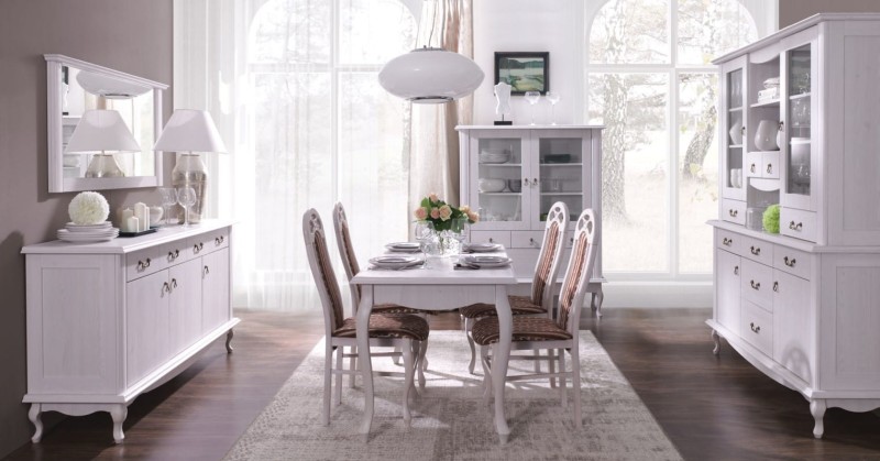 Stół 76 x 146 cm DIANA DA-19 do jadalni pokoju dziennego prowansalski kolor sosna śnieżna aranżacja