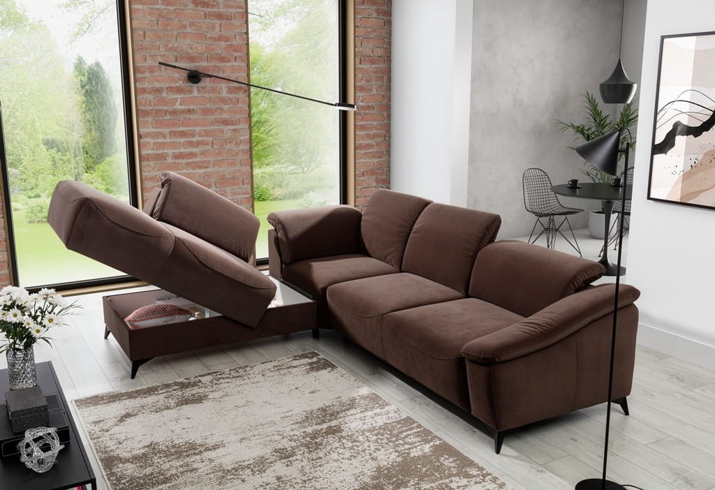 Zdjęcie Prezentujące Pojemnik na Pościel w Narożniku 2 POTENZA 270 cm z Podłokietnikami