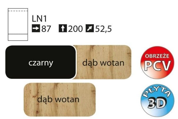 Szafa otwierana LUNA LN-1 szerokość 87 cm środek, kolorystyka