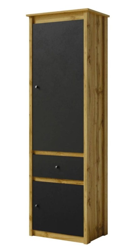 Regał wysoki z drzwiami LUNA LN-3 szerokość 64 cm salon pokój sypialnia kolor czarny +  dąb wotan