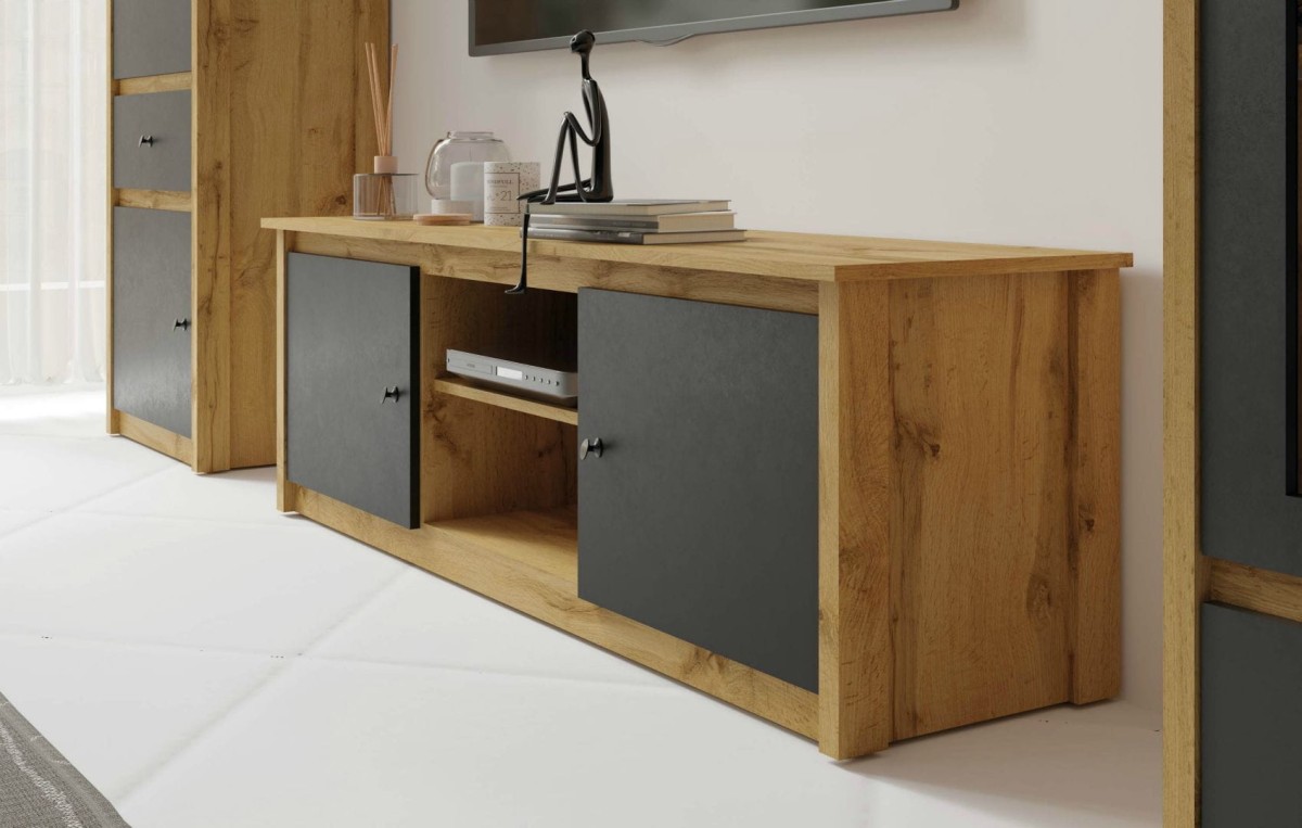 System mebli LUNA kolor czarny + dąb wotan detale